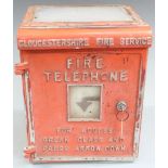 Gloucestershire Fire Service emergency 'Fire Telephone' glazed alloy cabinet with key, lettering