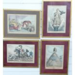 William Heath (1795-1840): Four framed 19thC hand-coloured satirical etchings. Subjects include 'A