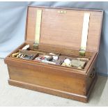An antique cabinet maker or carpenter's tool box to include Disston saw, Stanley rule and level co