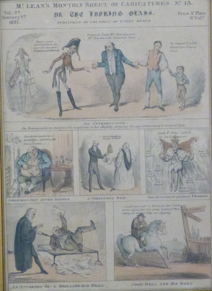 Three McClean's Victorian monthly caricature sheets, all dated 1831 and 35 x 25cm - Image 4 of 4