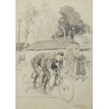 Frank Patterson (English 1871-1952): Cycling related pen and ink drawing 'The Mount of the Feeble