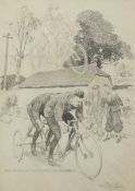 Frank Patterson (English 1871-1952): Cycling related pen and ink drawing 'The Mount of the Feeble