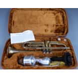 Lafleur brass trumpet stamped 'imported by Boosey & Hawkes London' complete with spare Vincent