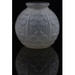 French Art Deco satin frosted glass vase with relief moulded decoration, 15cm tall