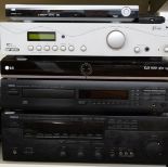 A group of hifi equipment to include Yamaha CD player and amplifier DSP - A590, Acoustic Solutions