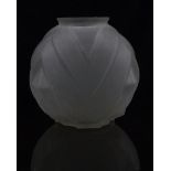 Art Deco style frosted glass vase with geometric relief decoration, 20cm tall