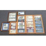 Seven various frames of stamps comprising Rhodesia first day covers, GB presentation packs etc