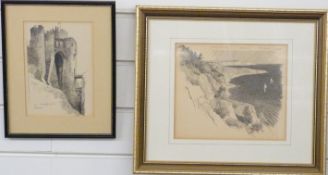 Frank Patterson (British 1871-1952): Two pen and ink drawings 'Durlston Bay, Dorset' and 'Dover'