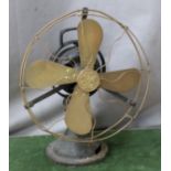 General Electric vintage cast iron and brass bladed fan, H 35cm