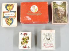 Five packs of Swiss interest playing comprising Paul Bemi Geneva pack with regional dress to court