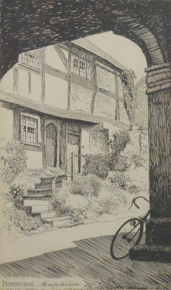 Frank Paterson (British 1871-1952): Two cycling related pen and ink drawings ' Pembridge, - Image 2 of 5