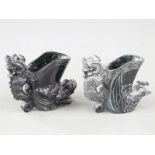 Pair of 20thC Chinese hardstone libation cups in the form of a dragon and a cockerel, H8cm