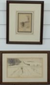 Frank Patterson (British 1871-1952): Two pen and ink cycling related drawings, 'The Ancient Ridgeway