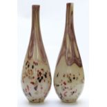 Pair of art glass bottle vases with multicoloured and aventurine decoration, 54cm tall