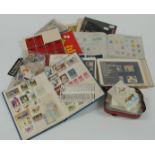 Various albums, stockbooks, loose stamps and sundries and a small collection of WWI silk postcards