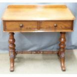 Victorian mahogany table with two drawers ,raised on twin-turned supports and four gnarled feet, W93