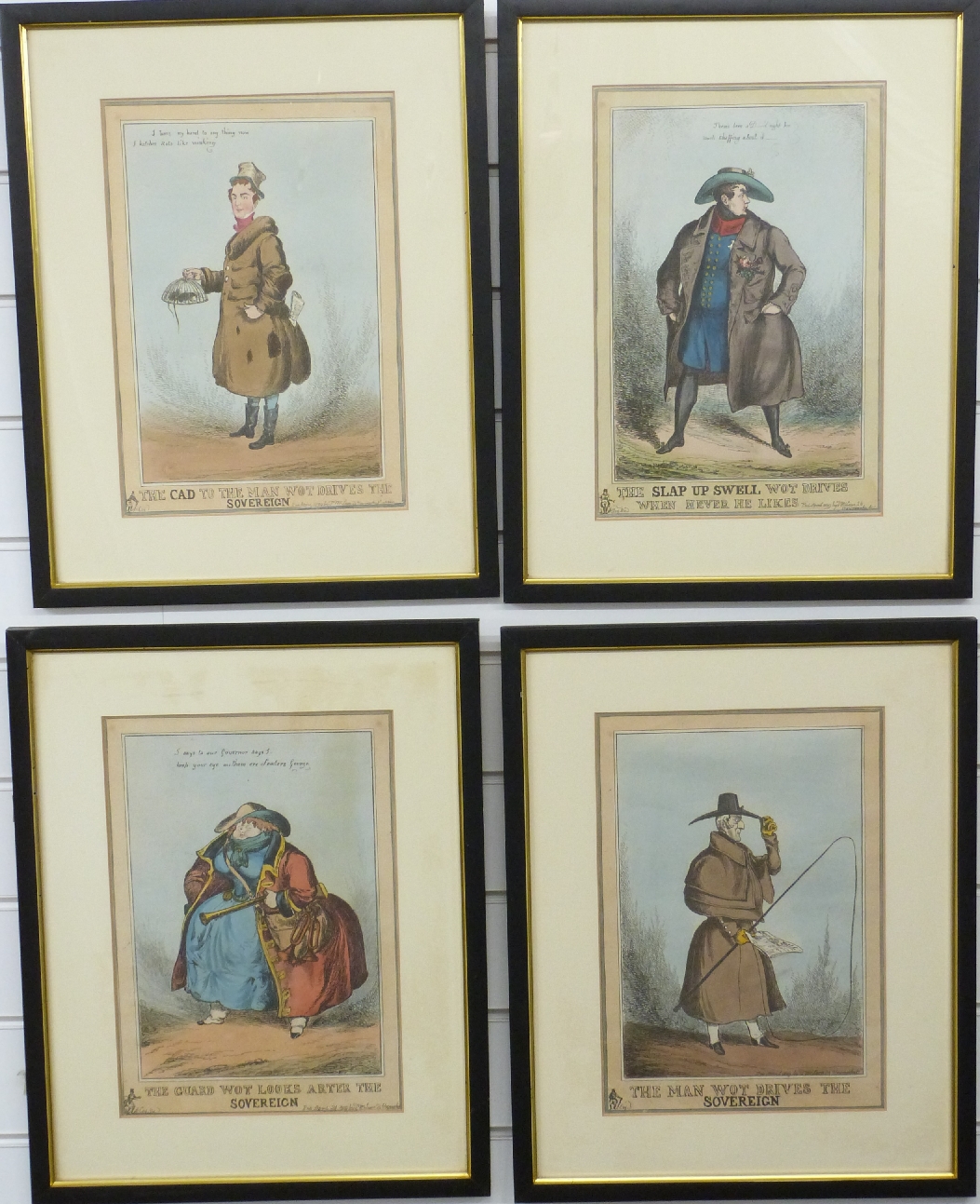 William Heath (1795-1840): Four framed 19thC hand-coloured satirical etchings. Subjects include 'The