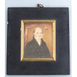 J Burman 19thC portrait miniature on ivory of a gentleman, with back panel marked 'J Burman