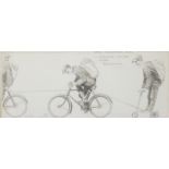 Frank Patterson (English 1871-1952): Cycling related pen and ink drawing 'Three Newspaper Boys, near