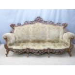 19thC style carved wood framed salon suite comprising three-seat sofa and two chairs