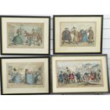 William Heath (1795-1840): Four framed 19thC hand-coloured satirical etchings. Subjects include 'The