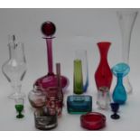 Nineteen pieces of clear and coloured glass including a Murano Sommerso rectangular bowl, eye baths,