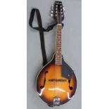 Asbury flat back mandolin in flame lacquered finish with cello style F holes, in soft carry case