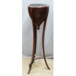 A slatted mahogany jardiniere with liner, H 122cm