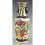 Japanese crackle glaze vase depicting Samurai, H25cm