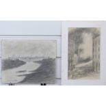After L.S Lowry RBA RA (1887-1976) two pencil sketches, the first a Manchester blitz scene, 23 x