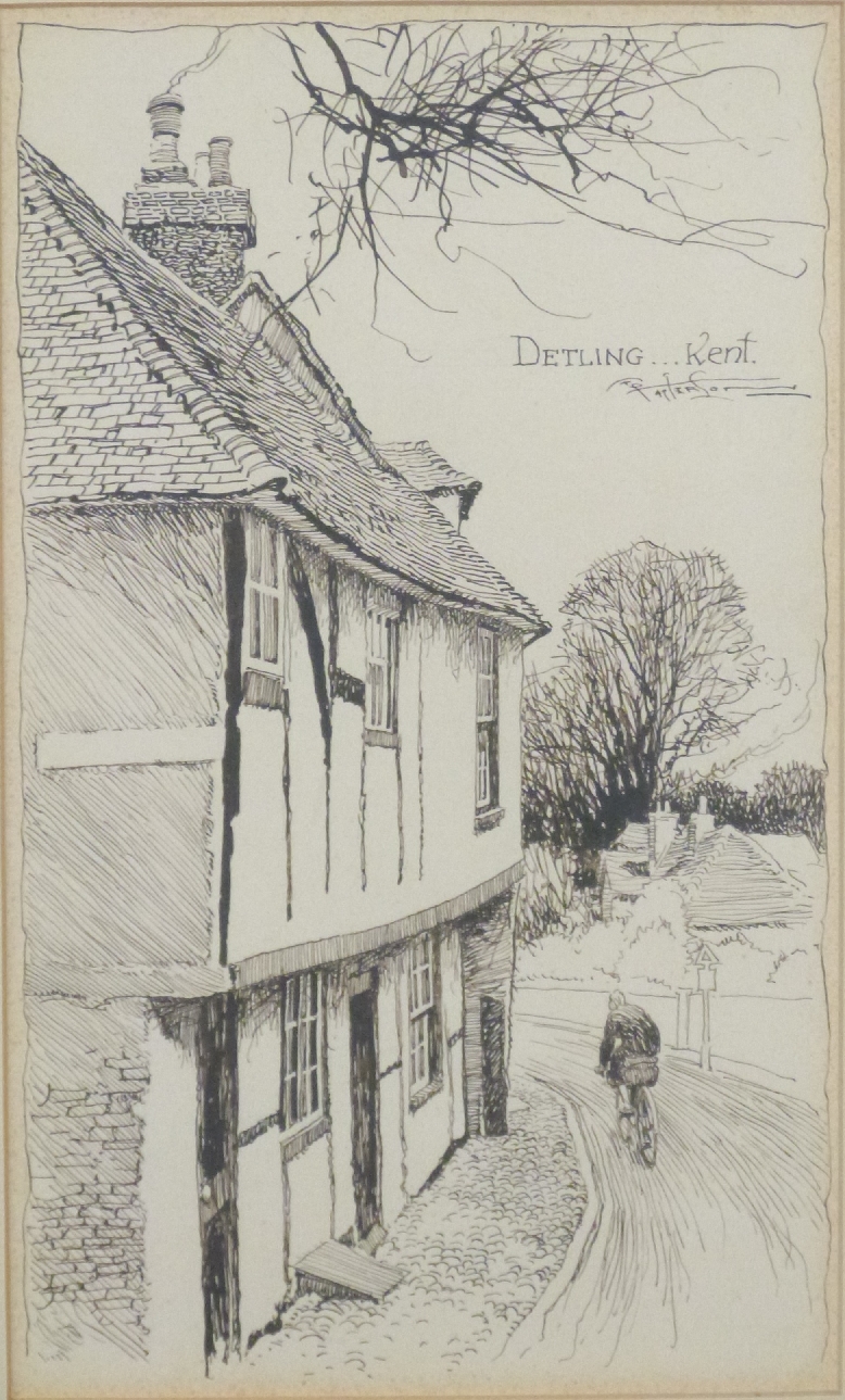 Frank Patterson (British 1871-1952): Pen and ink cycling related drawings 'Staplehurst, Kent' and ' - Image 2 of 4