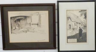 Frank Patterson (English: 1871-1952): Two pen and ink drawings 'Come to Good, Quaker Meeting