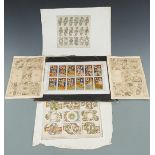 Four uncut sheets of etched and coloured playing cards by Karl Gerich including gilt examples and