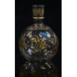 Indian glass bottle vase or hookah base with gilt decoration, 20cm tall