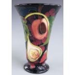 Moorcroft pedestal flared vase decorated with peaches, figs and grapes, dated 2000, H15cm