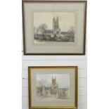 Donald H. Edwards two 20thC watercolours of Gloucester Cathedral, The Cathedral Gate, dated 1989,