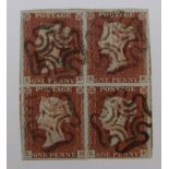 Great Britain 1841, 1d red brown plate 34, used block of 4 with black Maltese cross cancellation,