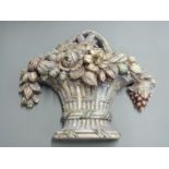 A continental painted cast sculpture of a basket of flowers, free standing or hanging, H45, W49cm