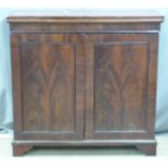19thC flame mahogany housekeeper's cupboard with three slides, W 122 x D 46 x H 120cm