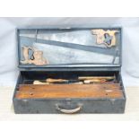 A vintage woodworking/carpenter's chest with fitted interior and a few tools including chisels,