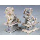 Pair of Chinese alabaster Foo dogs, 17cm tall