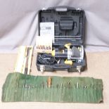 JCB 1200w 1/2 inch router, chopsaw, torque wrench, and router cutters plus wood bits