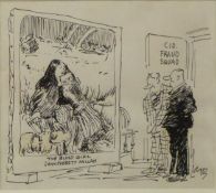 Larry original pen cartoon drawing 'C.I.D Fraud Squad - The Blind Girl, John Everett Millais', 13