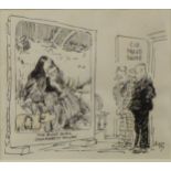 Larry original pen cartoon drawing 'C.I.D Fraud Squad - The Blind Girl, John Everett Millais', 13