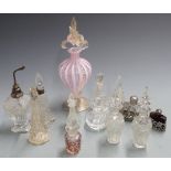 Thirteen various scent bottles including a hallmarked silver mounted atomiser and a Venetian