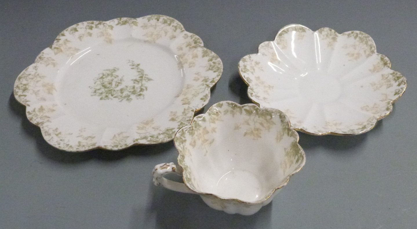 A 19thC blue and white porcelain chestnut basket, two saucers, Foley trio and a Noritake pot pourri - Image 5 of 5