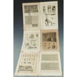 Six engravings depicting the process of producing playing cards including etching, cutting and