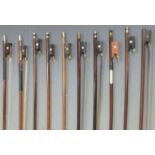 Ten various un-named violin bows, varying weights