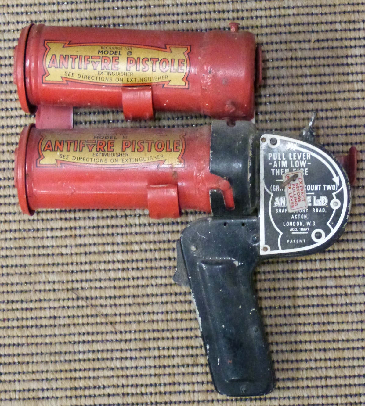 Four 'AntiFyre' model B Fire pistol extinguishers, two with trigger attachments, with wall brackets - Image 2 of 2