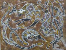 Australian Aboriginal acrylic 'Mimi spirit hunting animals', 30 x 40cm, framed and glazed